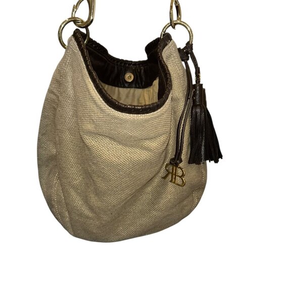 Banana Repblic woven shimmer metallic brown leather satchel bag purse